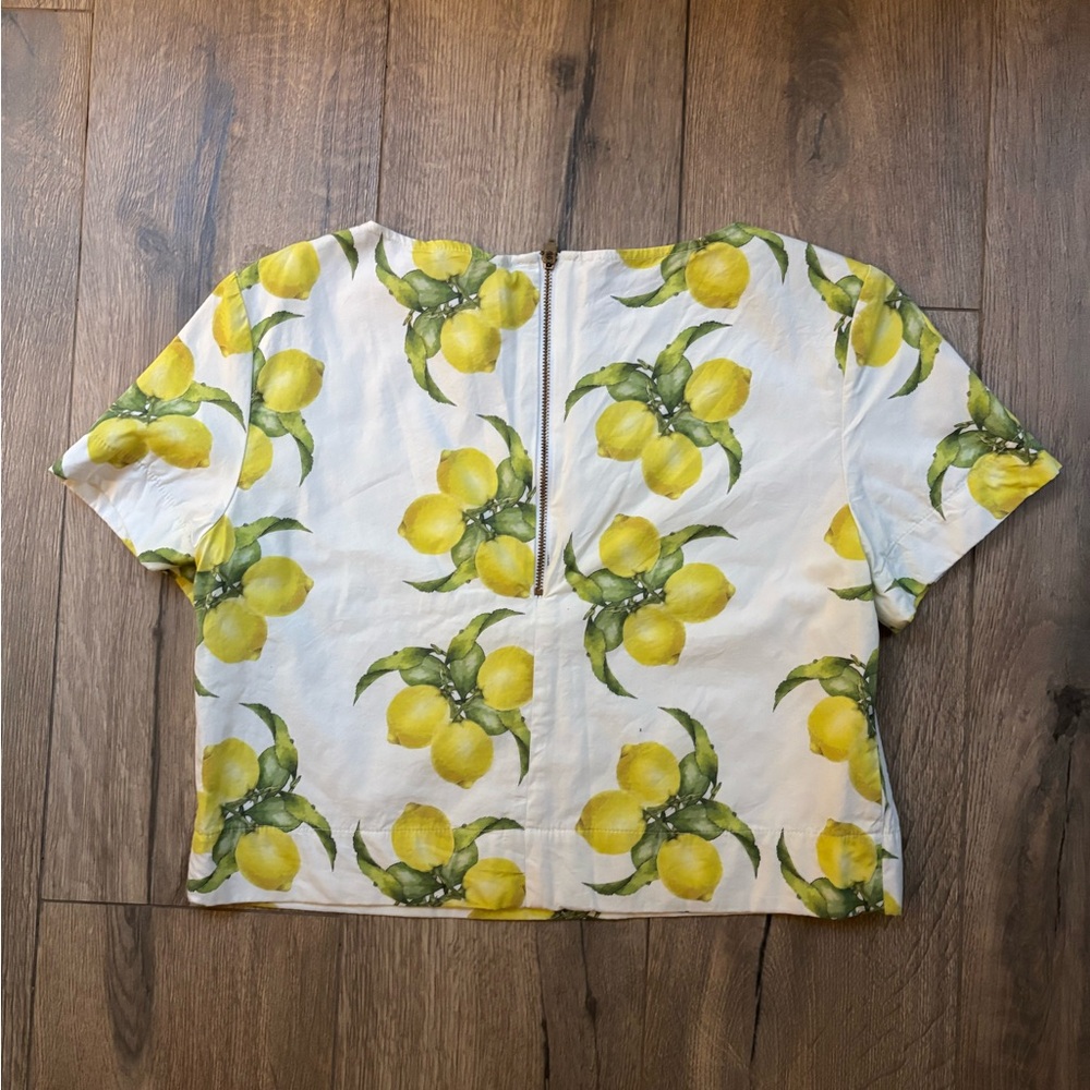Katie Kime Lemon Print Crop Top Size Medium Made in USA Preppy Summer - Picture 5 of 10